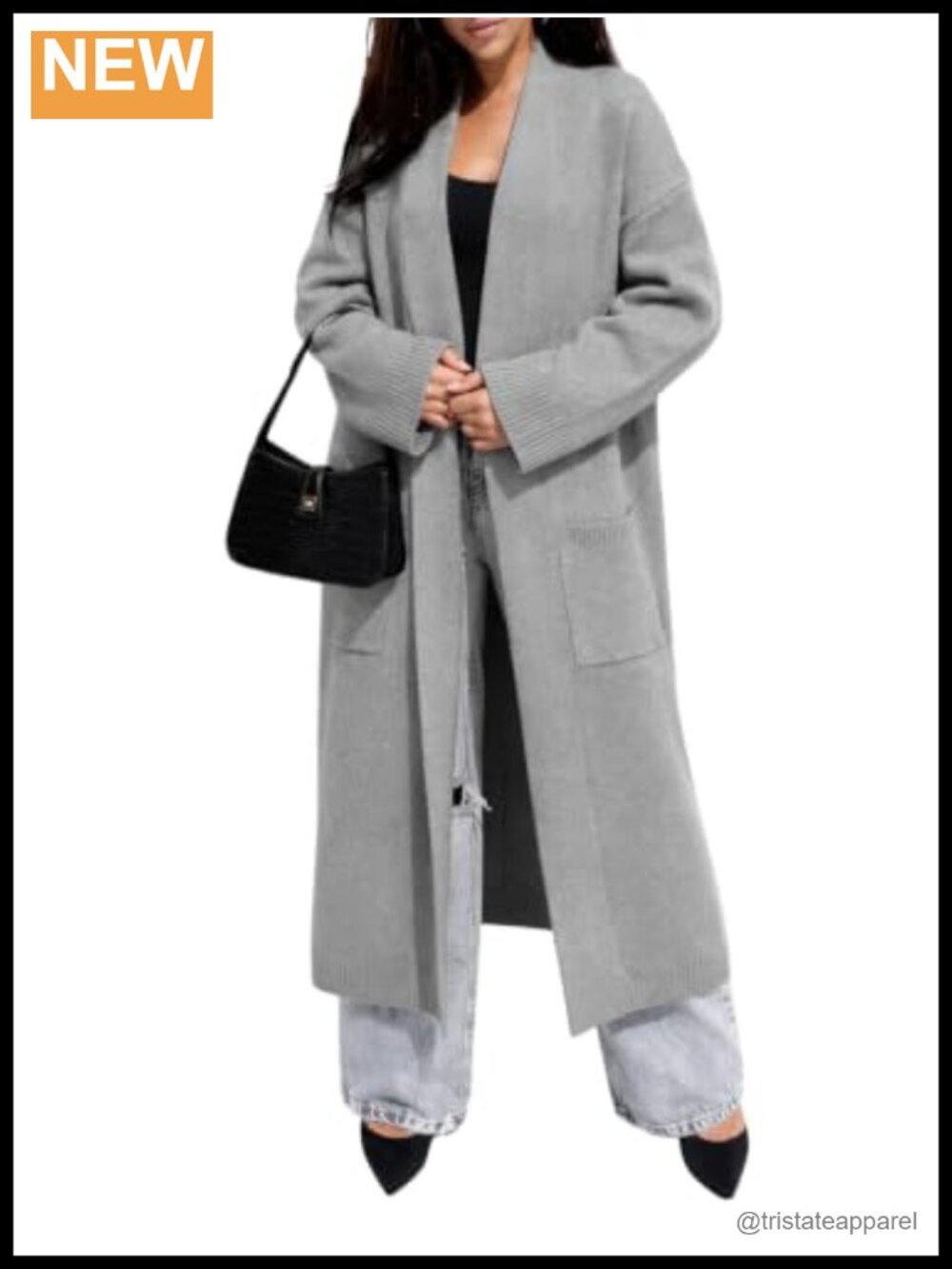 Oversized Chunky Knit Open Front Long Cardigan Duster Coat with Pockets